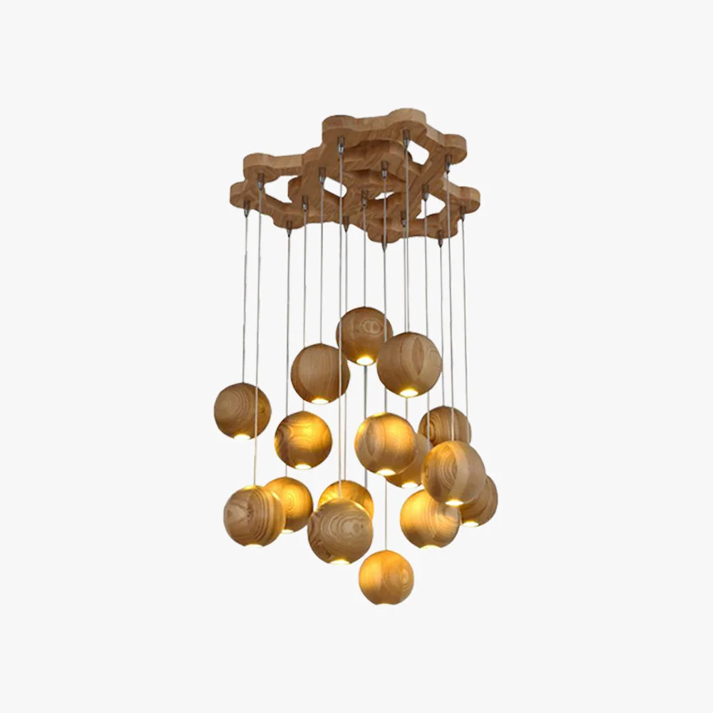 Sophisticated Ozawa Pendant Light Globe Minimalist Cluster Wood log color Kitchen Island Trendy