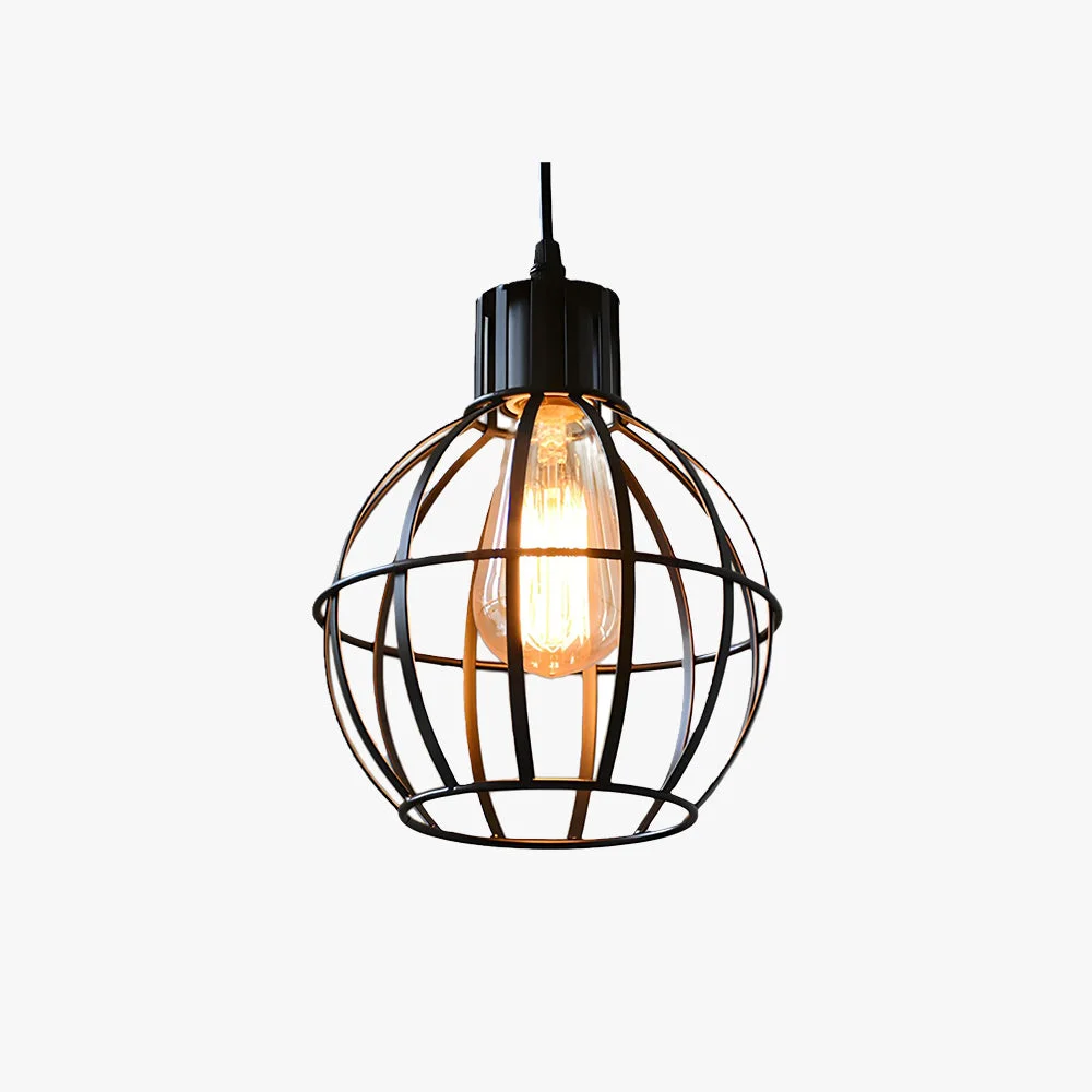 Refined Alessio Industrial Metal Cage Pendant Light Black Dependable