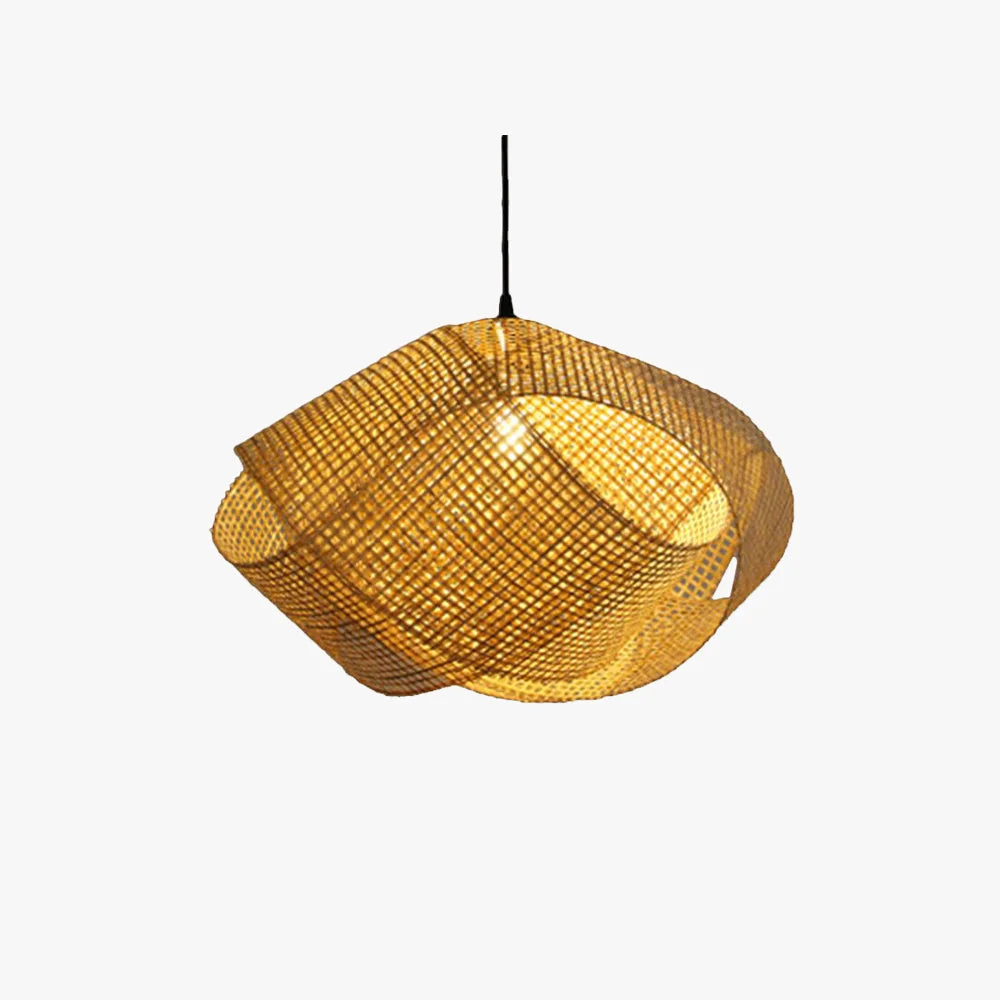 Environmentally Friendly Ritta Modern Twist Rattan Pendant Light Wood Living Room Selected