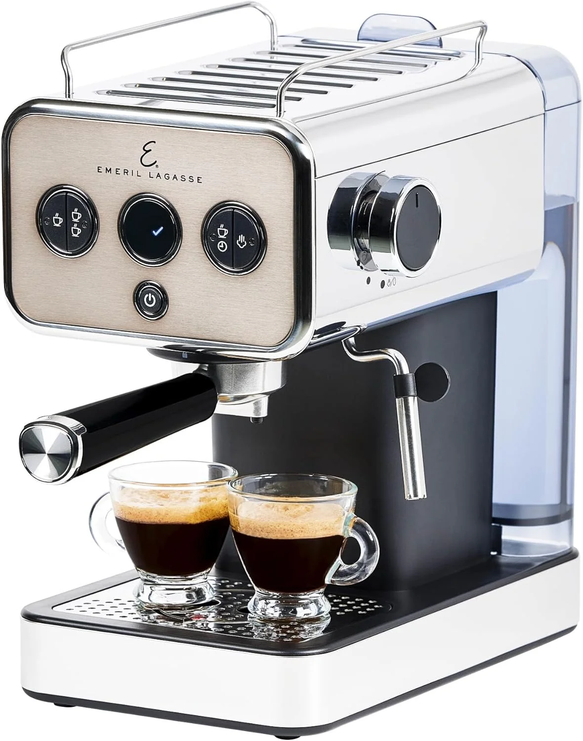 Durable Emeril Lagasse Semi-Automatic 15-Bar Pro Espresso Machine with Milk Frother Steam Wand Stainless Steel Finish Double Shot Safe