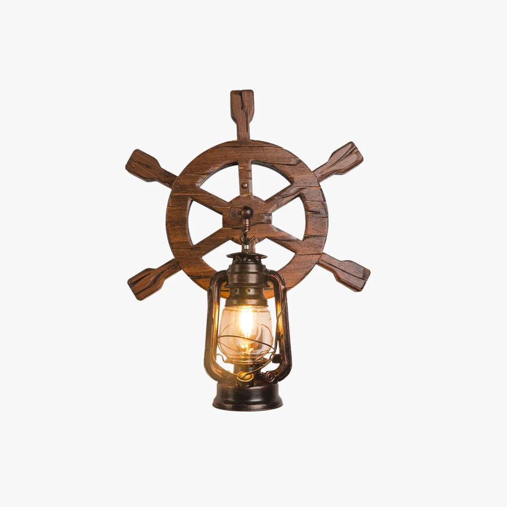 Environmentally Friendly Austin Wall Lamp Retro Rudder Lantern Brown Wooden Bedroom High-Grade