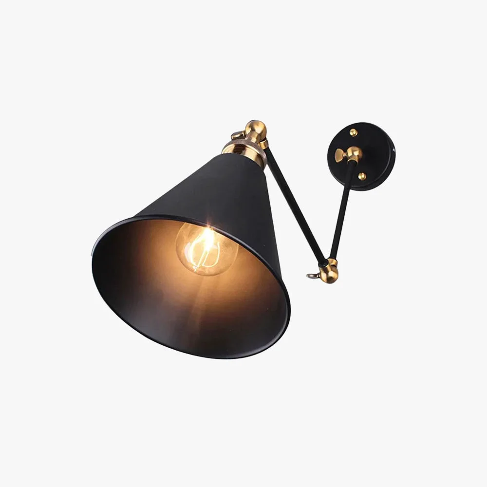 Flexible Alessio Wall Lamp Vintage Simple Conical Adjustable Black Bedroom Safe