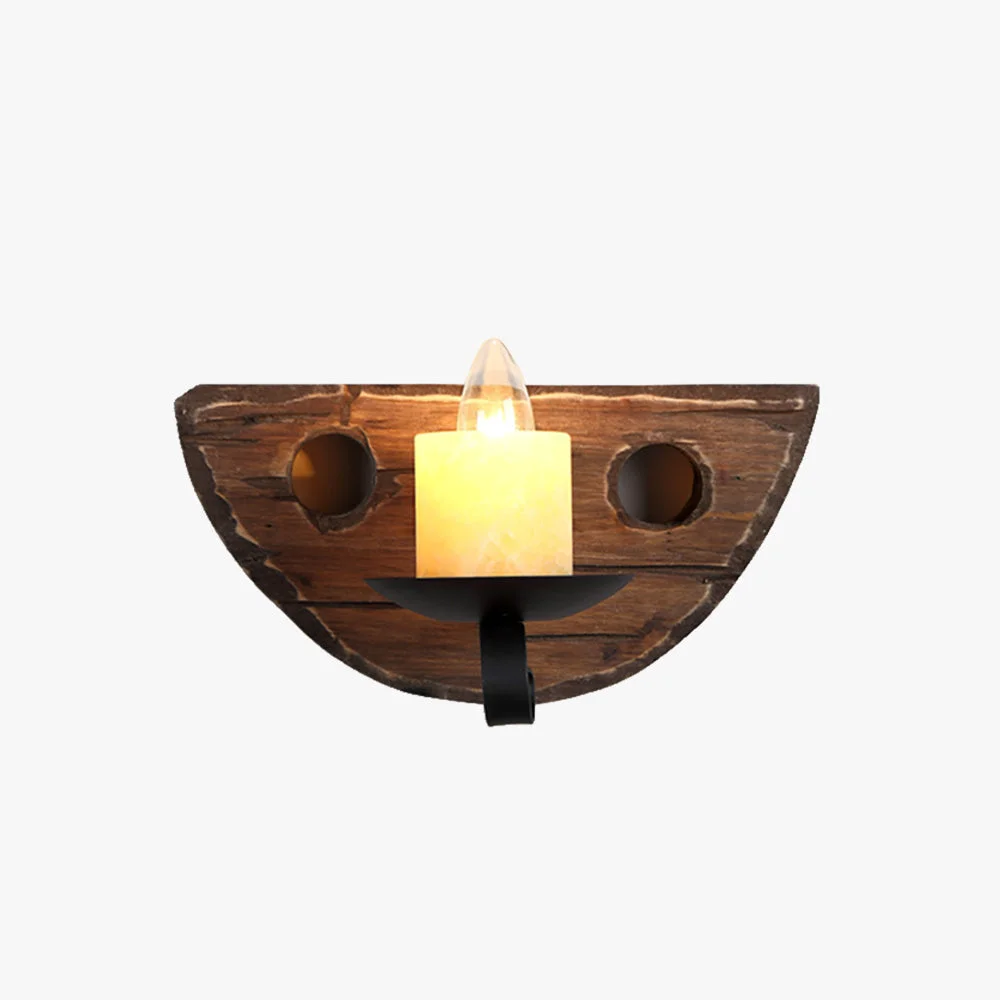 Sophisticated Austin Vintage Candle Semicircle Wall Lamp Wood Metal Bedroom Soft
