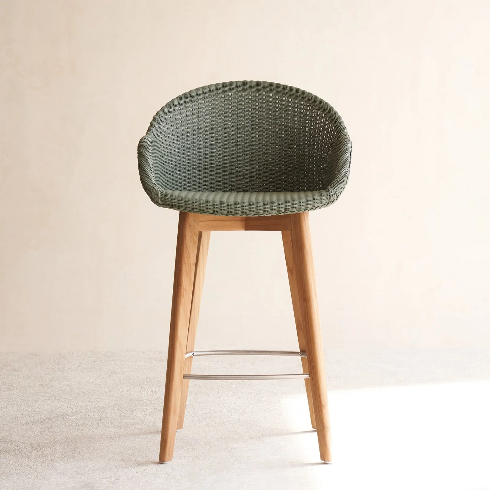 Environmentally Friendly Avril Counter Stool Teak Frame - Dusty Green Organic