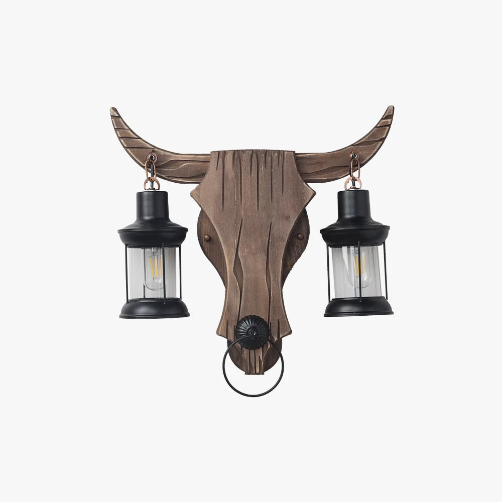 Expertly Made Austin Wall Lamp Bull Shape Vintage 2 Heads Wood Metal Bedroom Verified