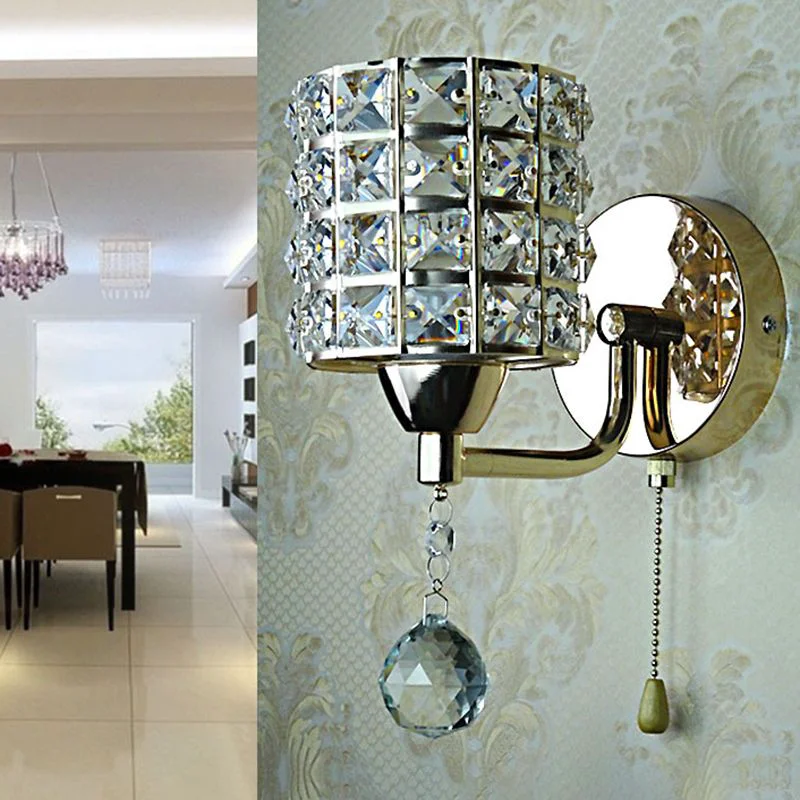 Comfortable Kristy Vintage Cylinder Metal Bedside Wall Lamp Gold Chrome Advanced