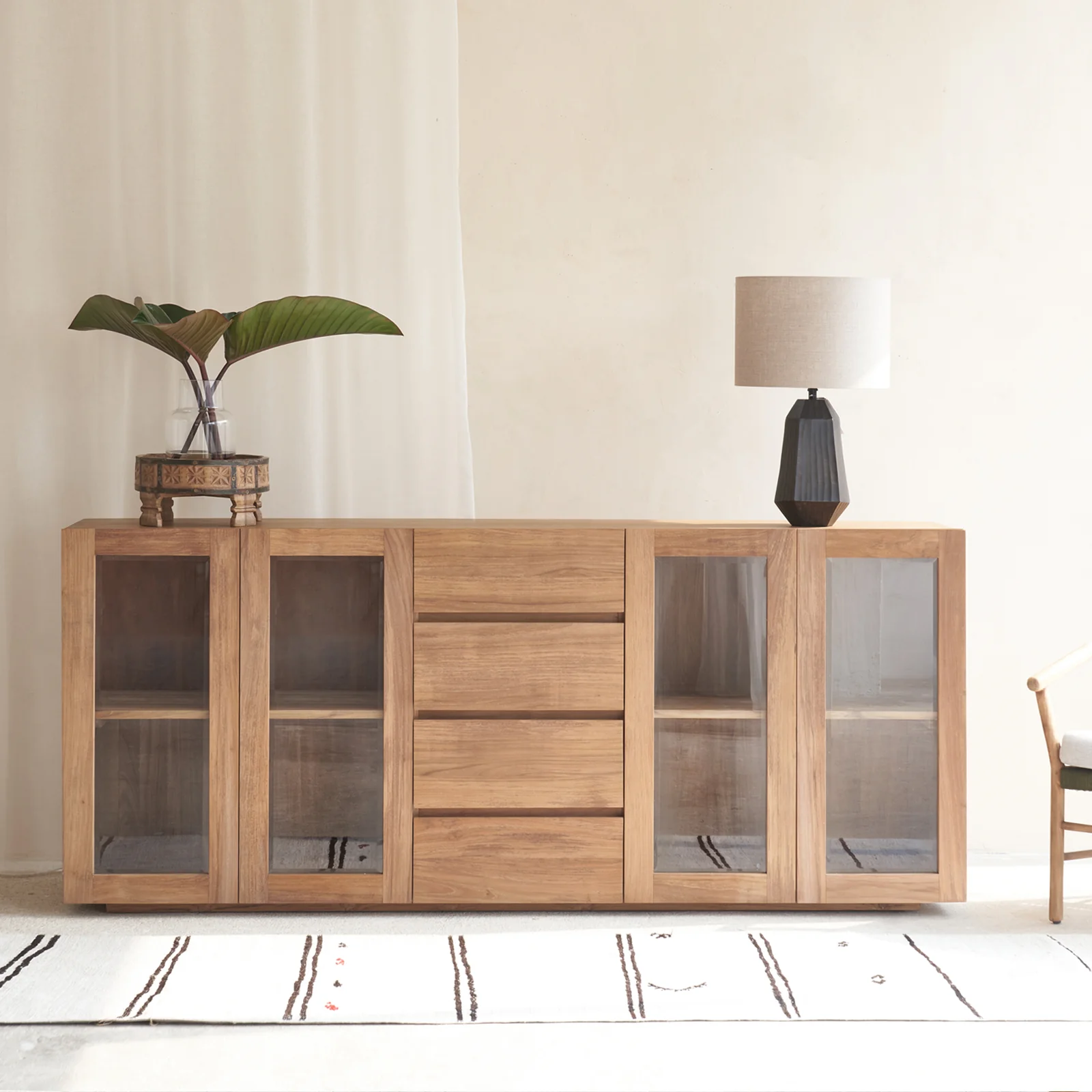 Smart Ledge Sideboard Teak with Glass Doors 200cm User-Friendly
