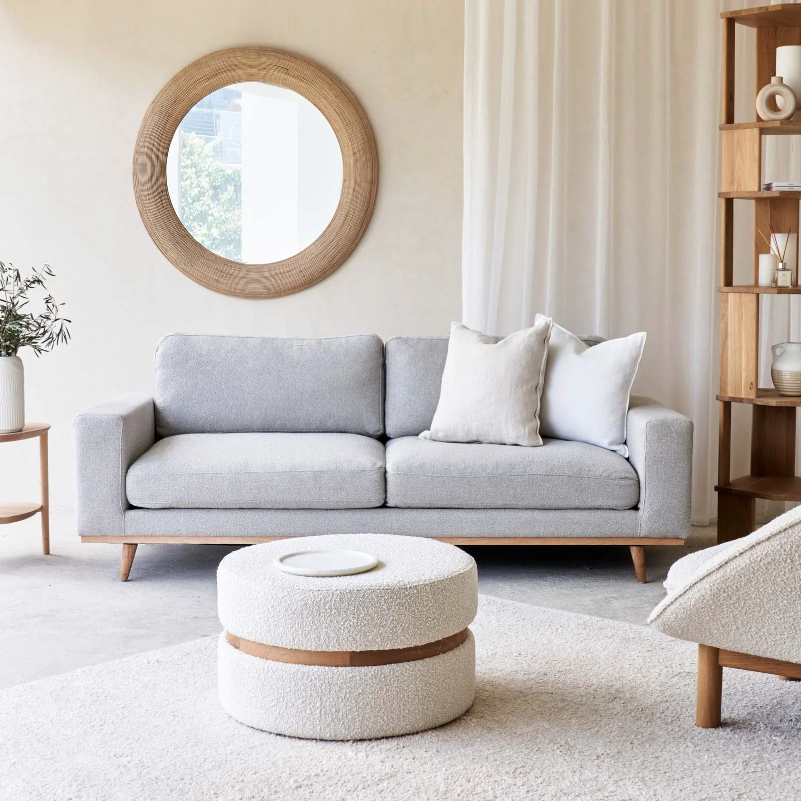 Outstanding James Fabric Sofa 3 Seater - Stone 215cm Sustainable