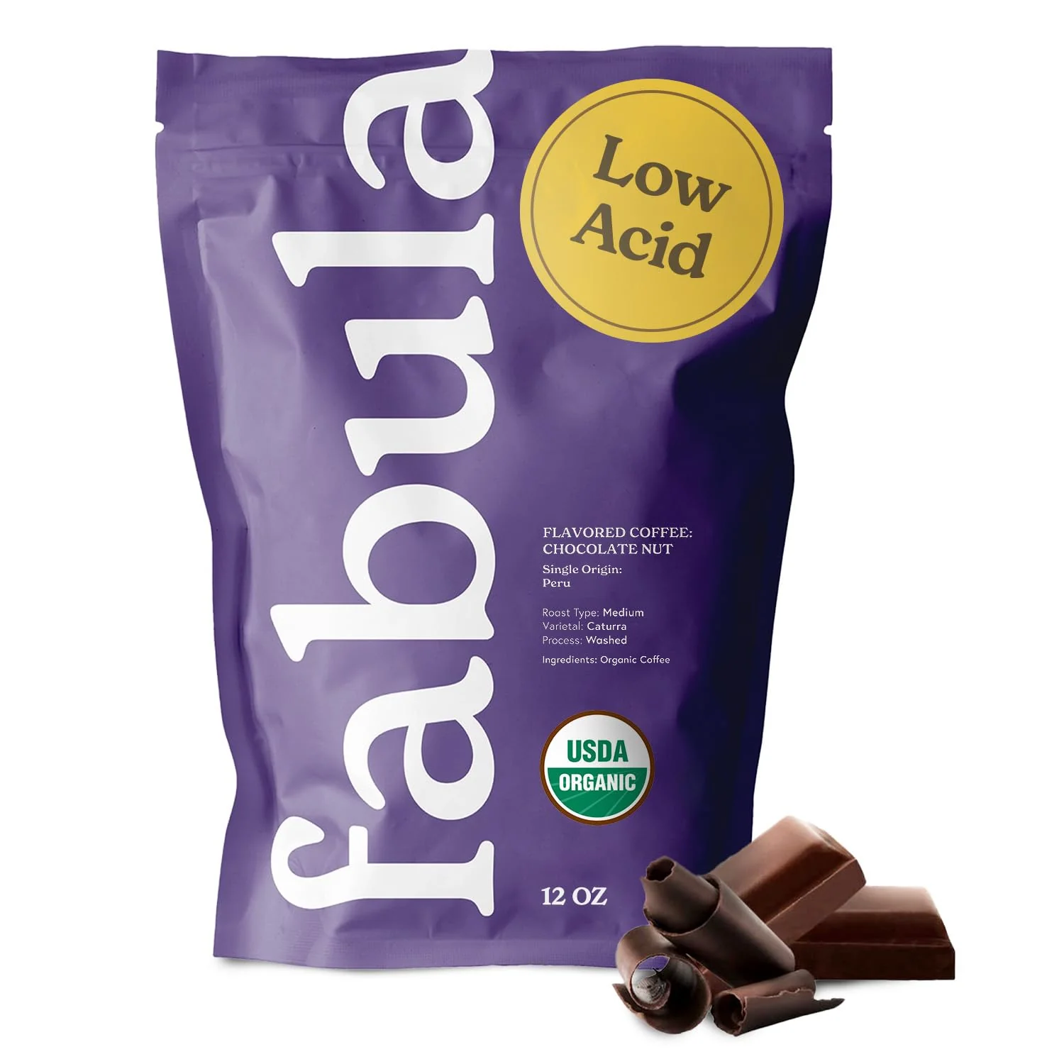 High-Quality Fabula Chocolate Nut Flavored Organic Coffee Freshly Ground - Organic - Low Acid - Single Origin - Non-GMO - Mold - 12 Ounces Next-Generation