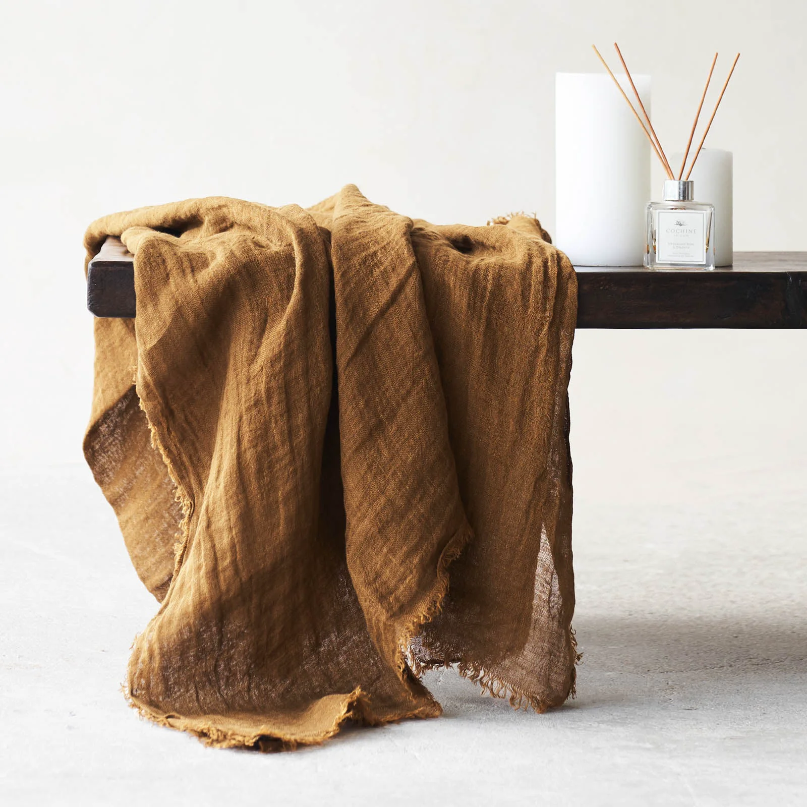 Exclusive Crepon Throw Washed Linen Gauze - Havane Unique