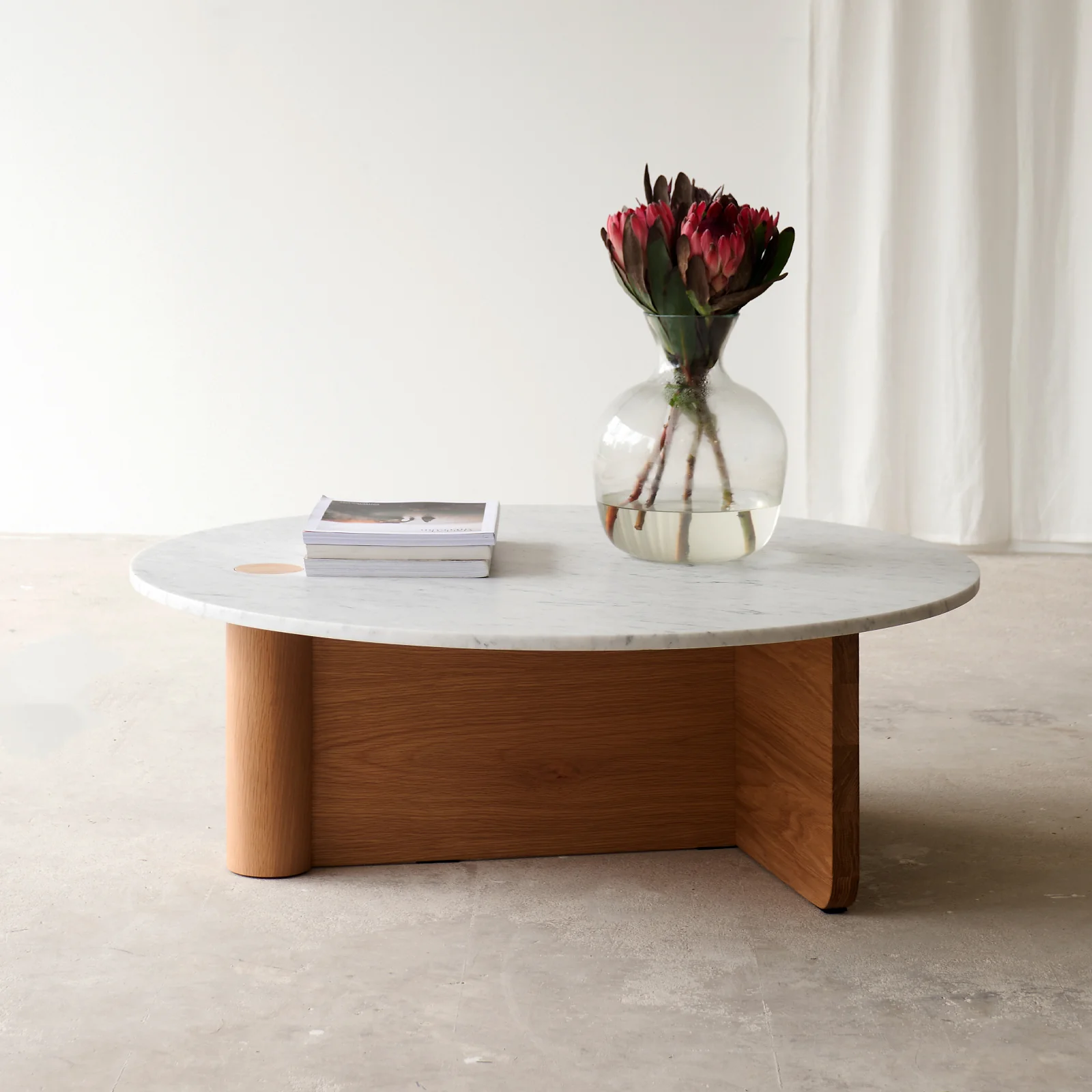 Solid Pivot Coffee Table Marble Top with Oak Base Efficient