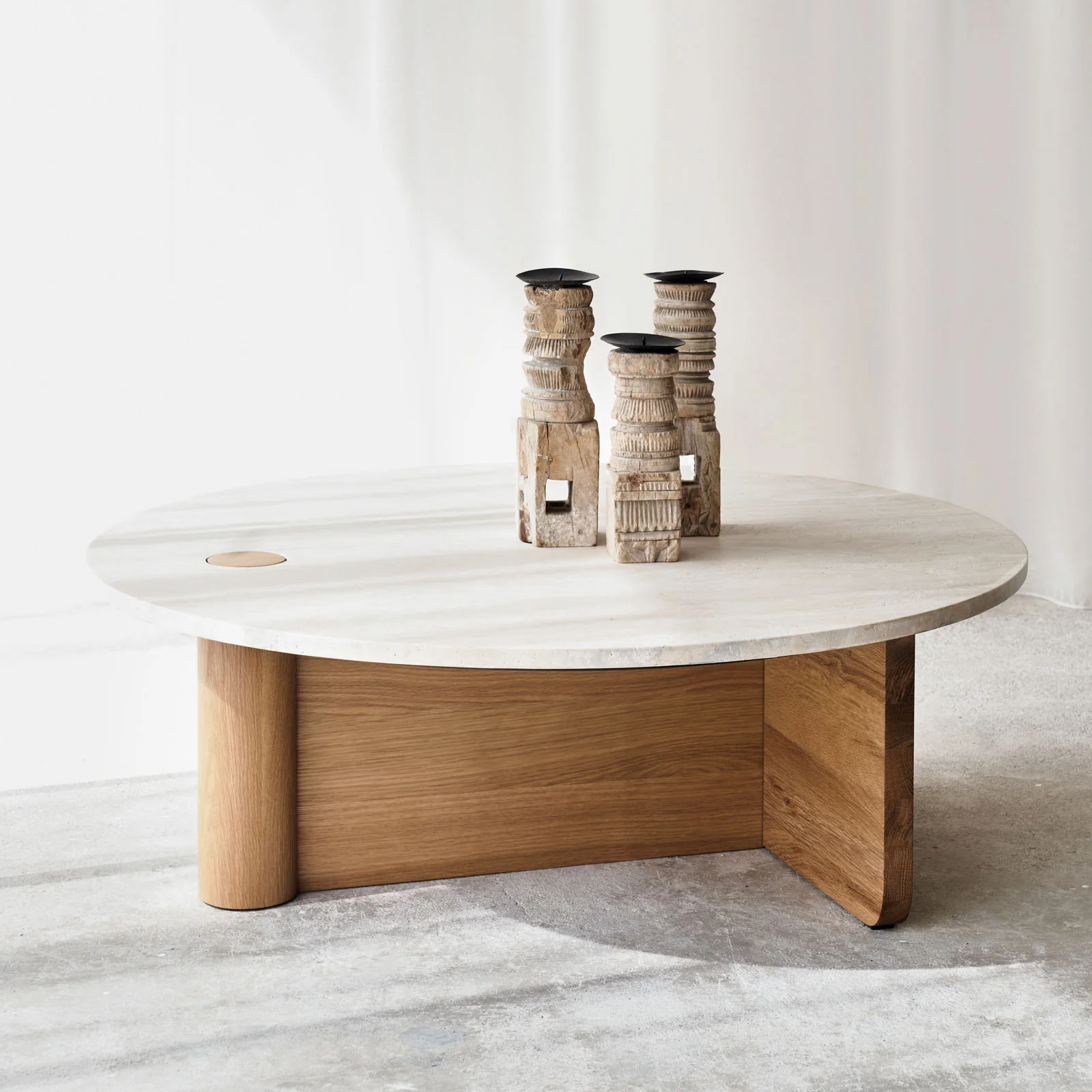Environmentally Friendly Pivot Coffee Table Travertine Top with Oak Base Classic