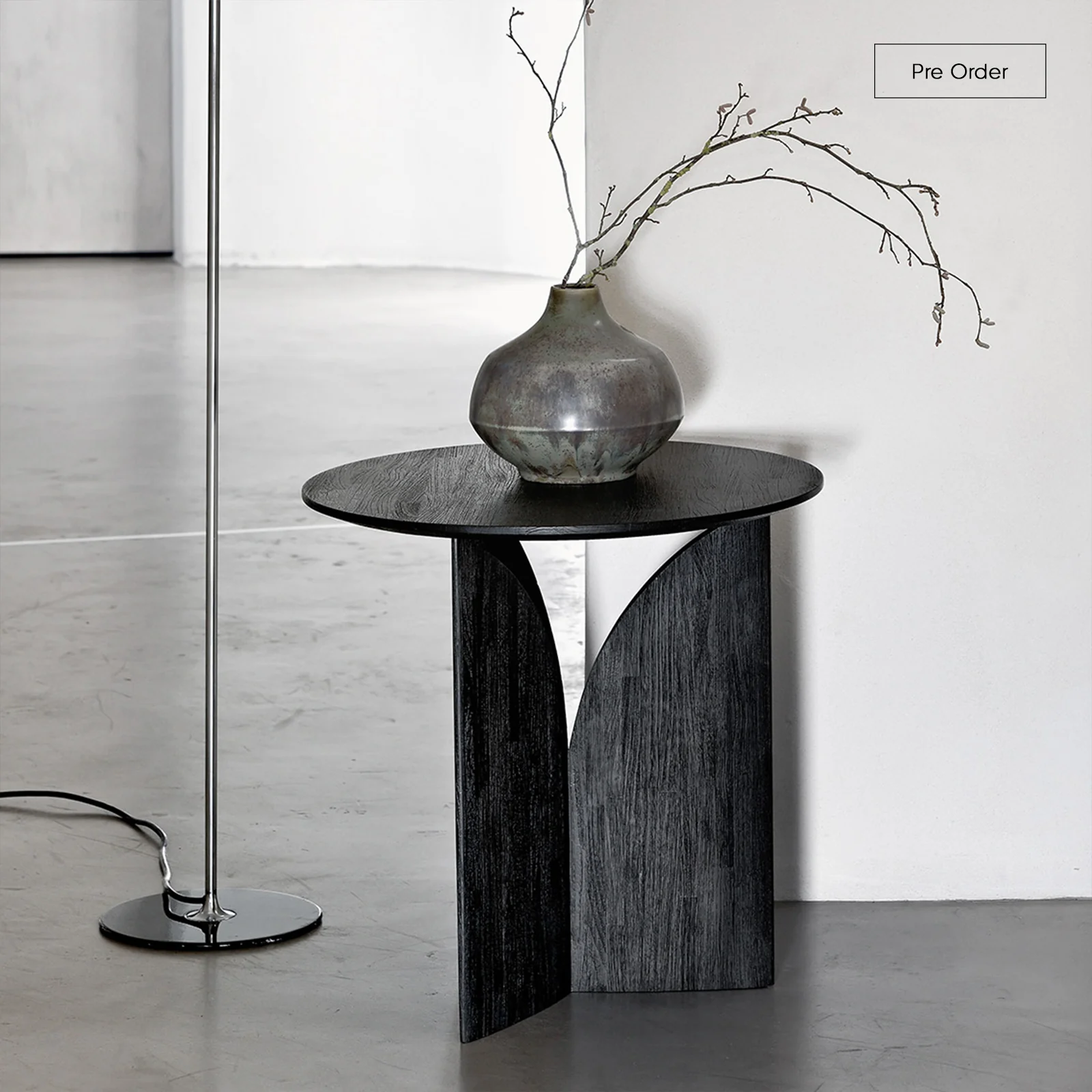 Elegant Fin Side Table Black Teak 50cm Top-Quality