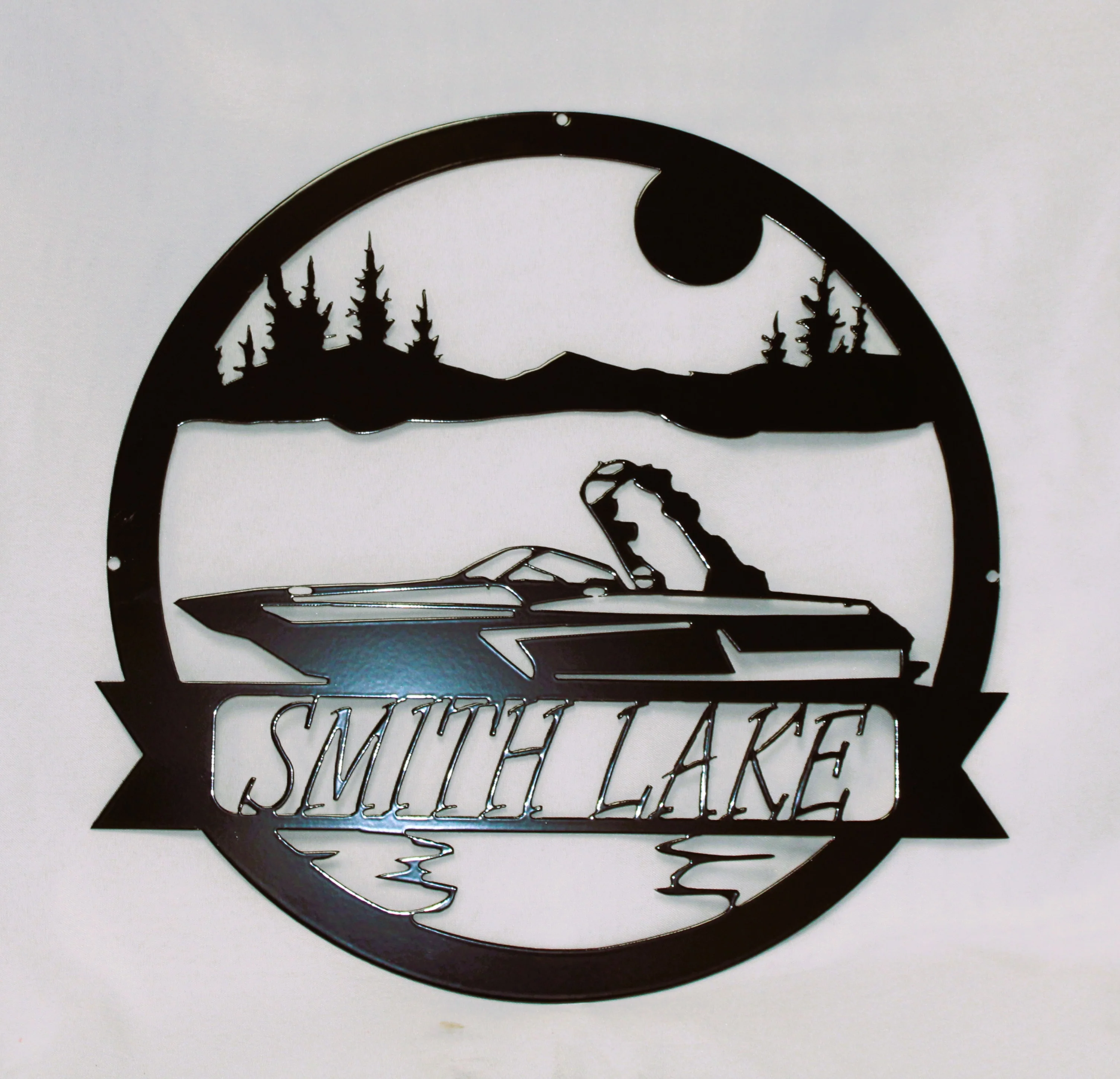 Prestigious Smith Lake Ski Boat Circle Wall Art Enhanced