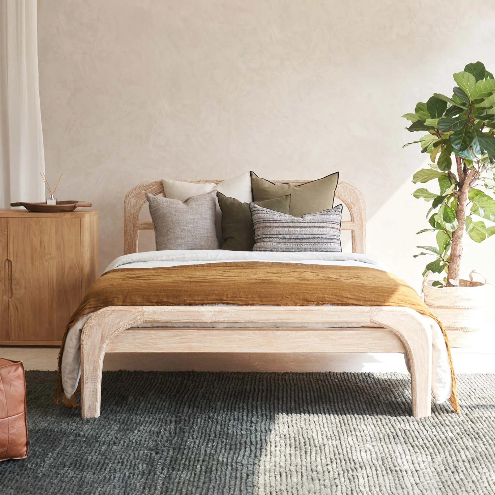 Fast Plough Bed Frame Teak - Whitewash Optimized