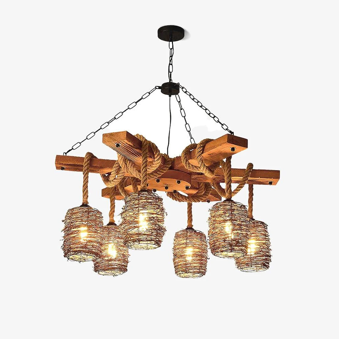 Green Vintage Wooden Chandelier Minimalist