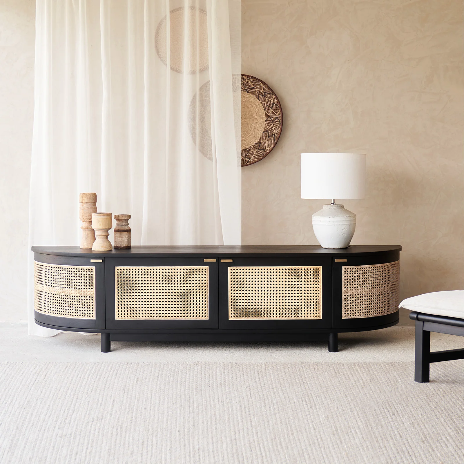 Powerful Luna TV Console Teak - Black 210cm Premium