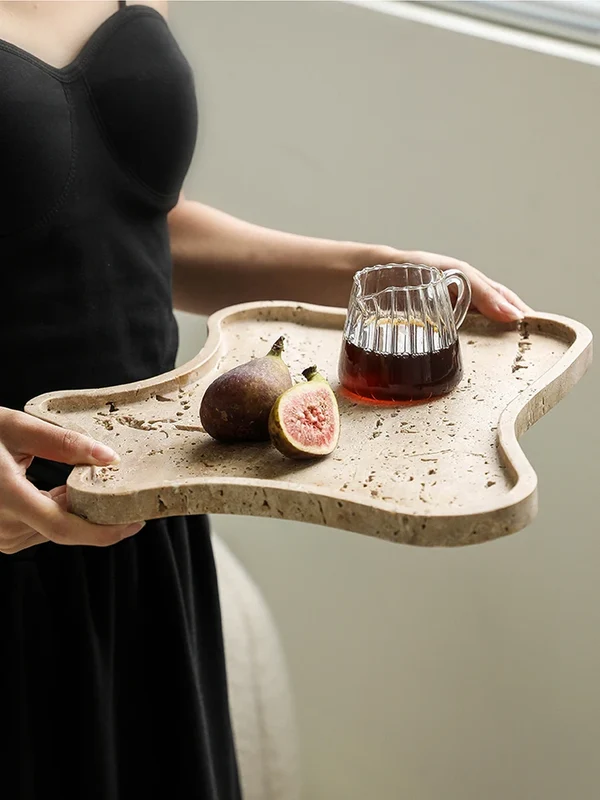 Convenient Vintage Travertine Stone Tray Smooth