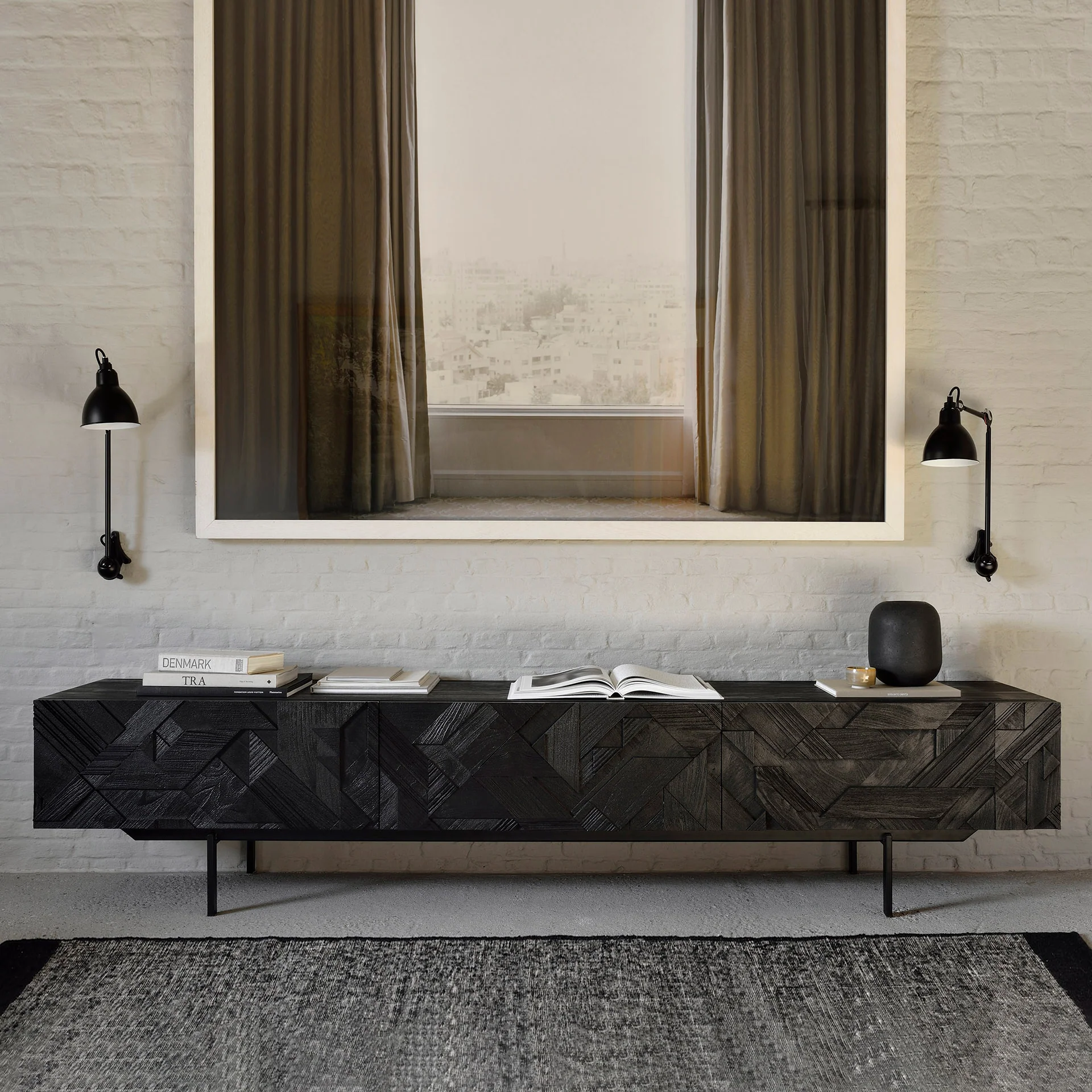 Powerful Graphic TV Console Teak 240cm Recyclable