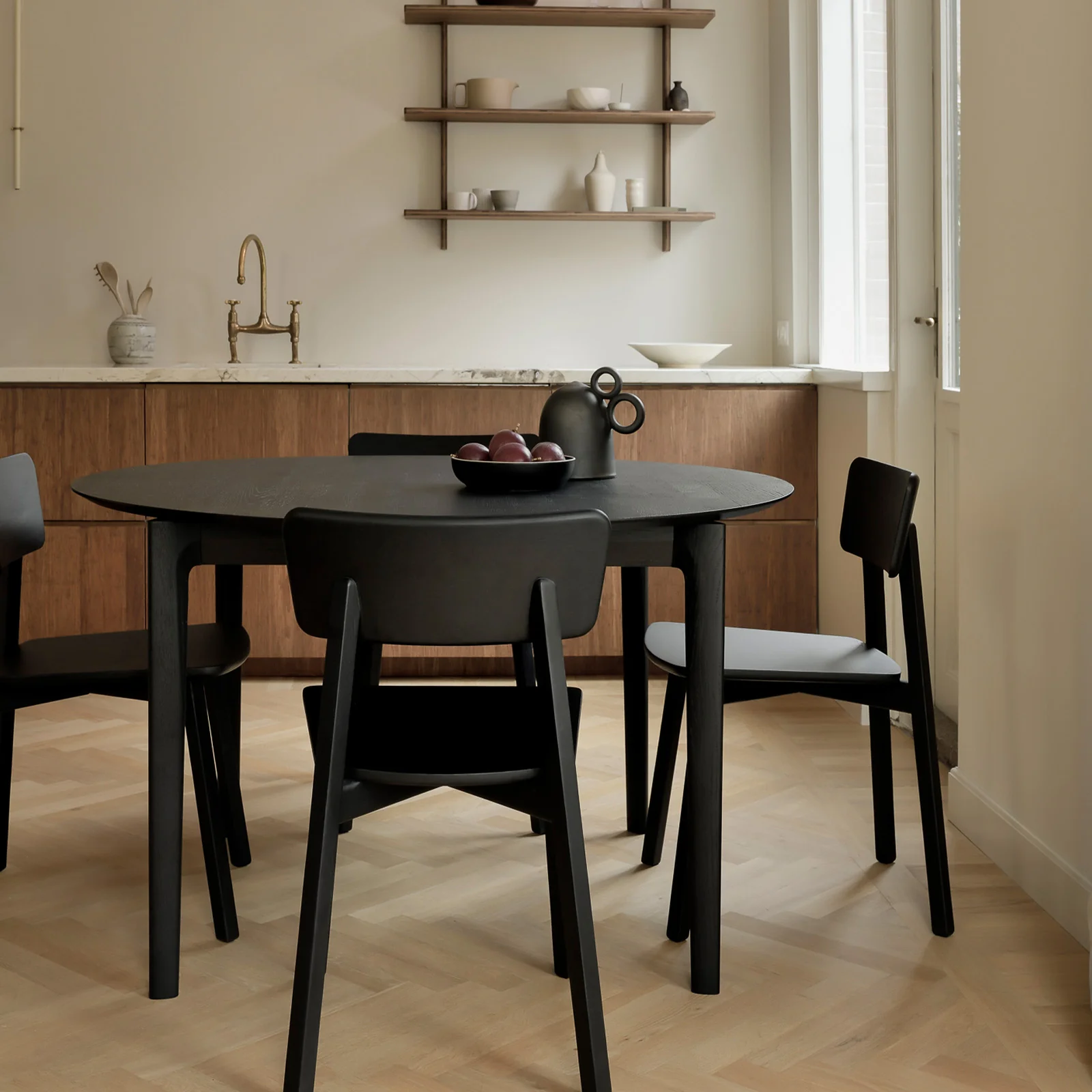 Fine Crafted Bok Extendable Round Dining Table Oak - Black Optimized