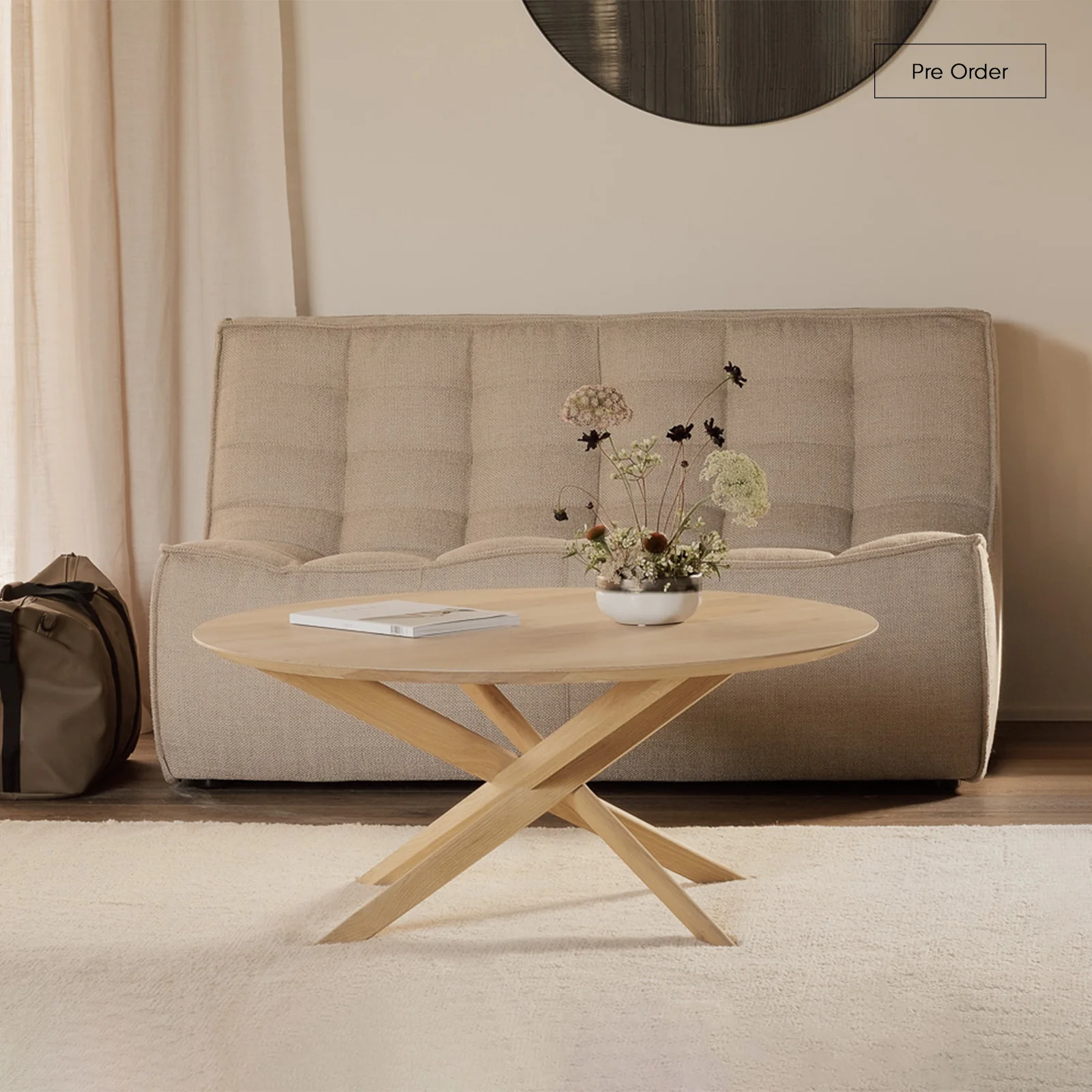 Smart Mikado Round Coffee Table Oak 100cm Artisan
