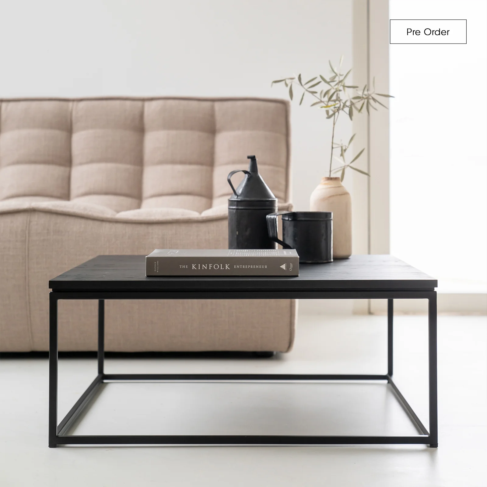 Practical Thin Coffee Table Black Oak Lightweight
