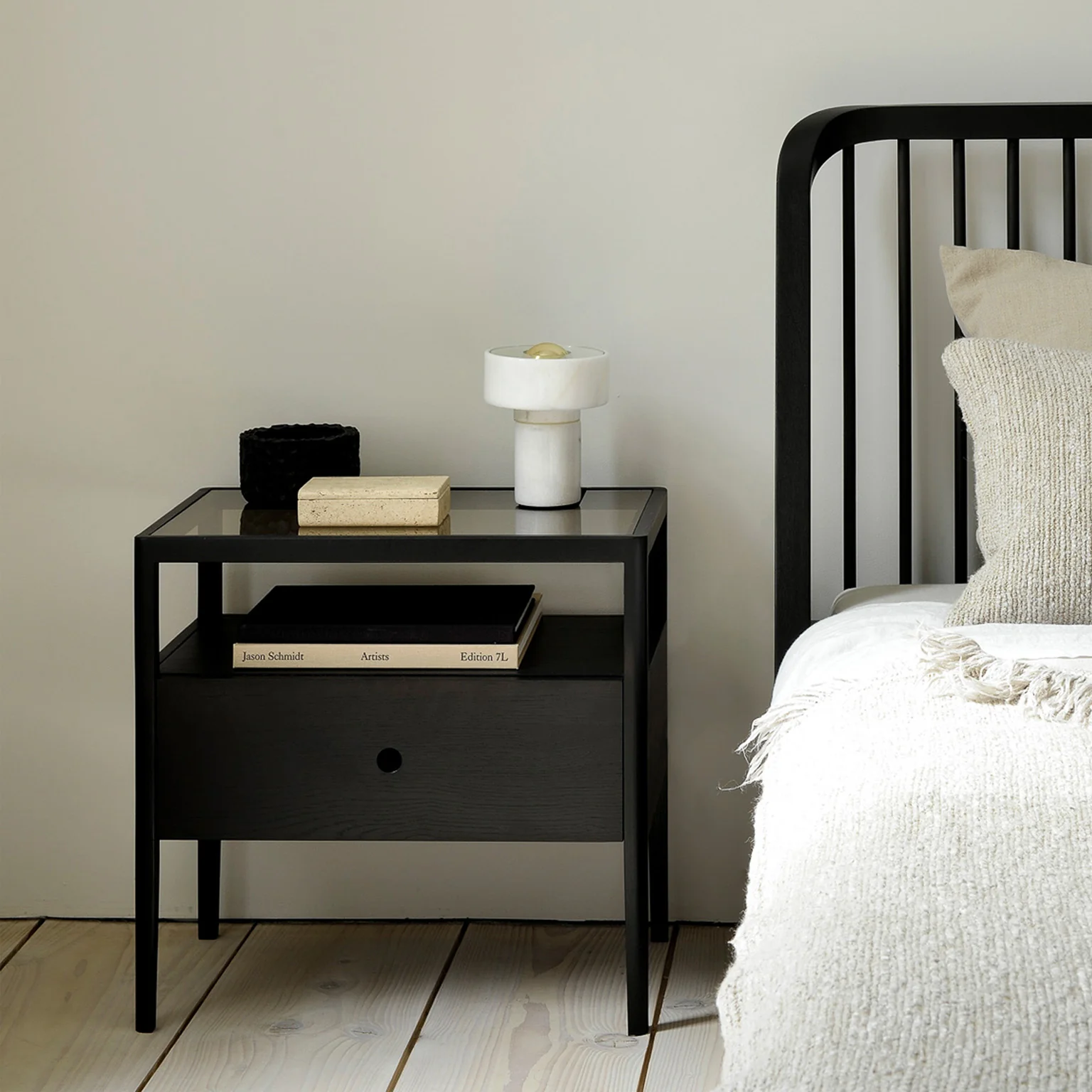 Environmentally Friendly Spindle Bedside Table Oak Black Expertly Made