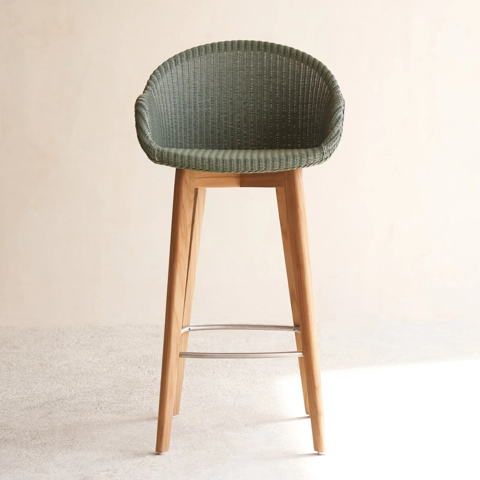 Easy-to-Use Avril Bar Stool Teak Frame - Dusty Green Smooth