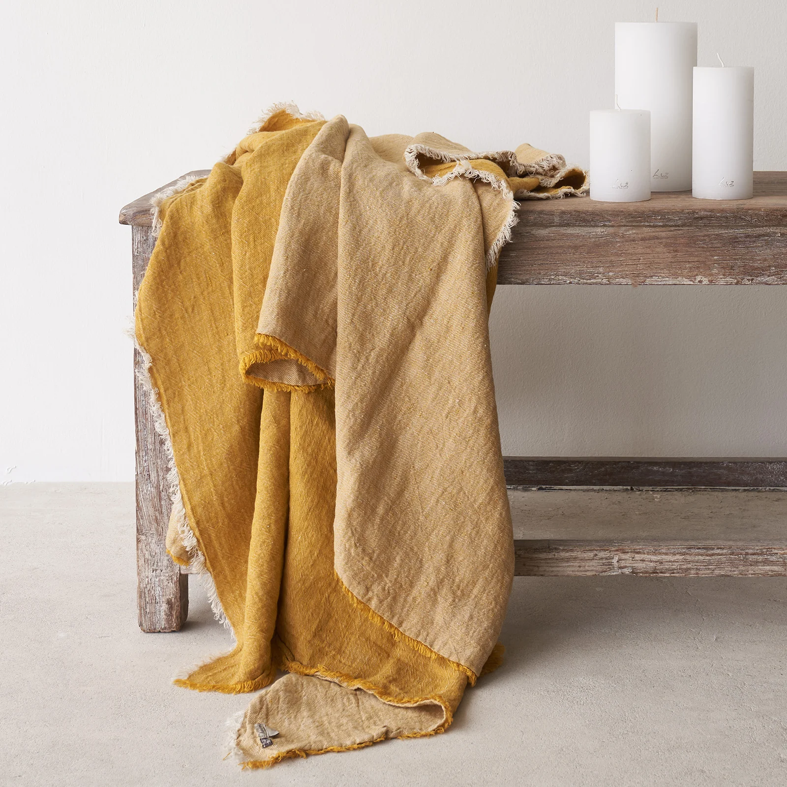 Prestigious Reversible Throw Crumpled Washed Linen - Ochre Artisan