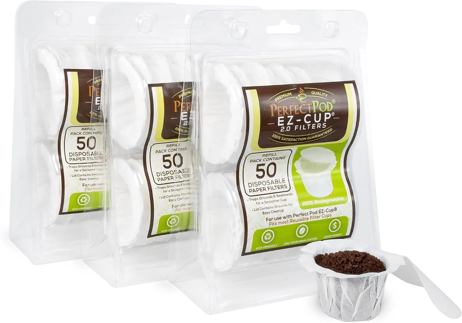 Verified Pod EZ-Cup Paper Filters with Lid for Reusable Coffee Pods 150 Ct Optimized