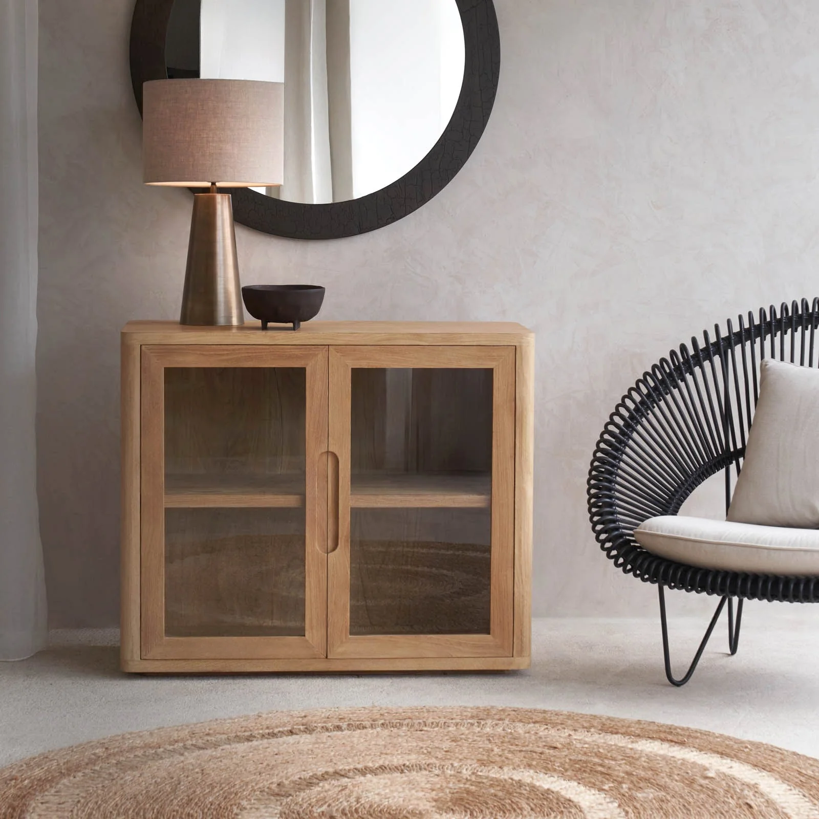 Exclusive Bromo Sideboard 2 Glass Doors - Old Teak Natural 100cm Detailed