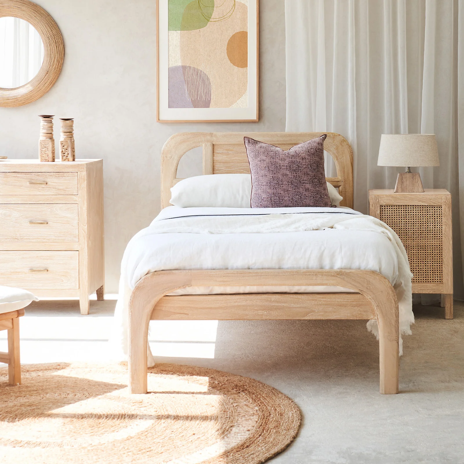 Relaxed Plough Bed Frame Teak - Whitewash Single Certified