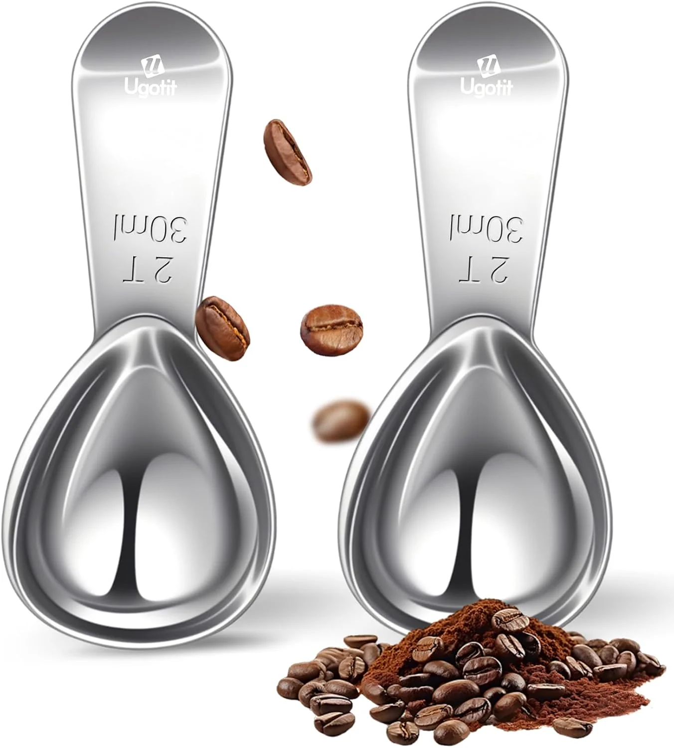 Quality Ugotit Coffee Scoop for Ground Coffee 2 Tablespoon Measuring Scoop Stainless Steel Coffee Scoop Heavy-Duty Short Handle Fits Canisters for Coffee Beans Protein Powder Espresso 2 Pack Verified
