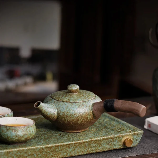 Fine Crafted Coarse Pottery Side Handle Teapot Clean