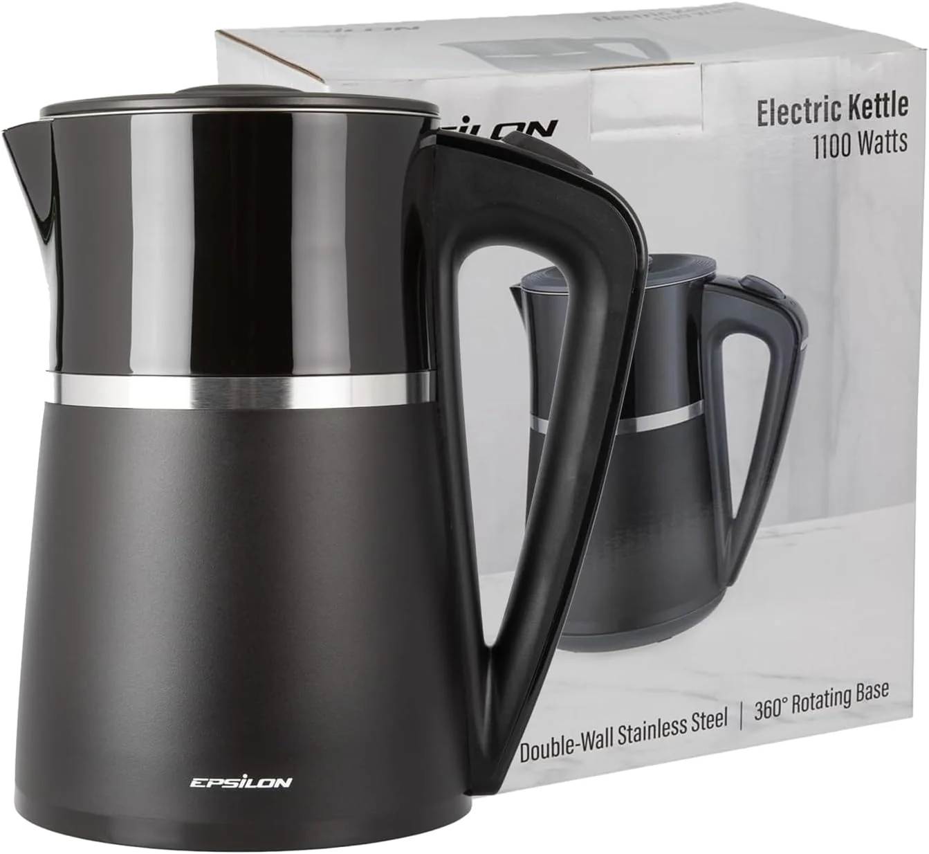 Prestigious Epsilon Double Wall Electric Kettle 1500W – 1.7L Hot Water Tea Kettle Hot Water Boiler with Auto Shut-Off Boil Dry Protection Elegant