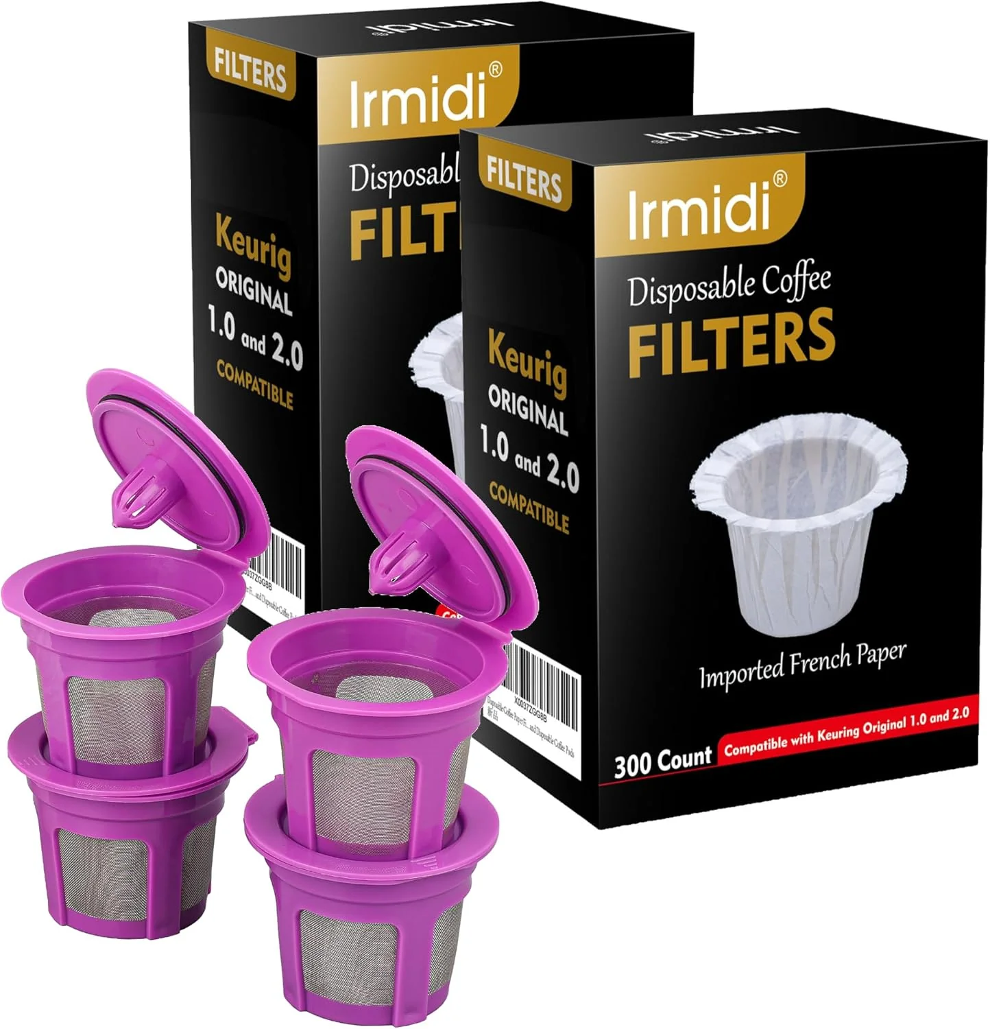 Relaxed 600 Count Disposable Paper Coffee Filters with 4 Pack Reusable K Cups Compatible with Keurig 2.0 and 1.0 Coffee Maker Quality