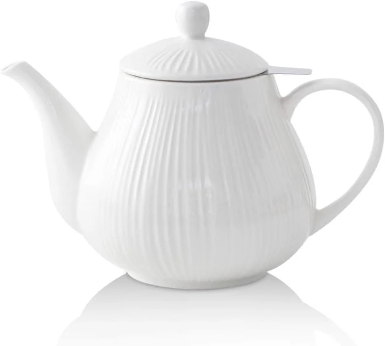 Healthy Koov Ceramic Teapot with Infuser 40 ounce Tea Pot with Infuser for Loose Tea Large Enough For 6 Cups Tea Kettles Non-Electric Cream Carefully Designed