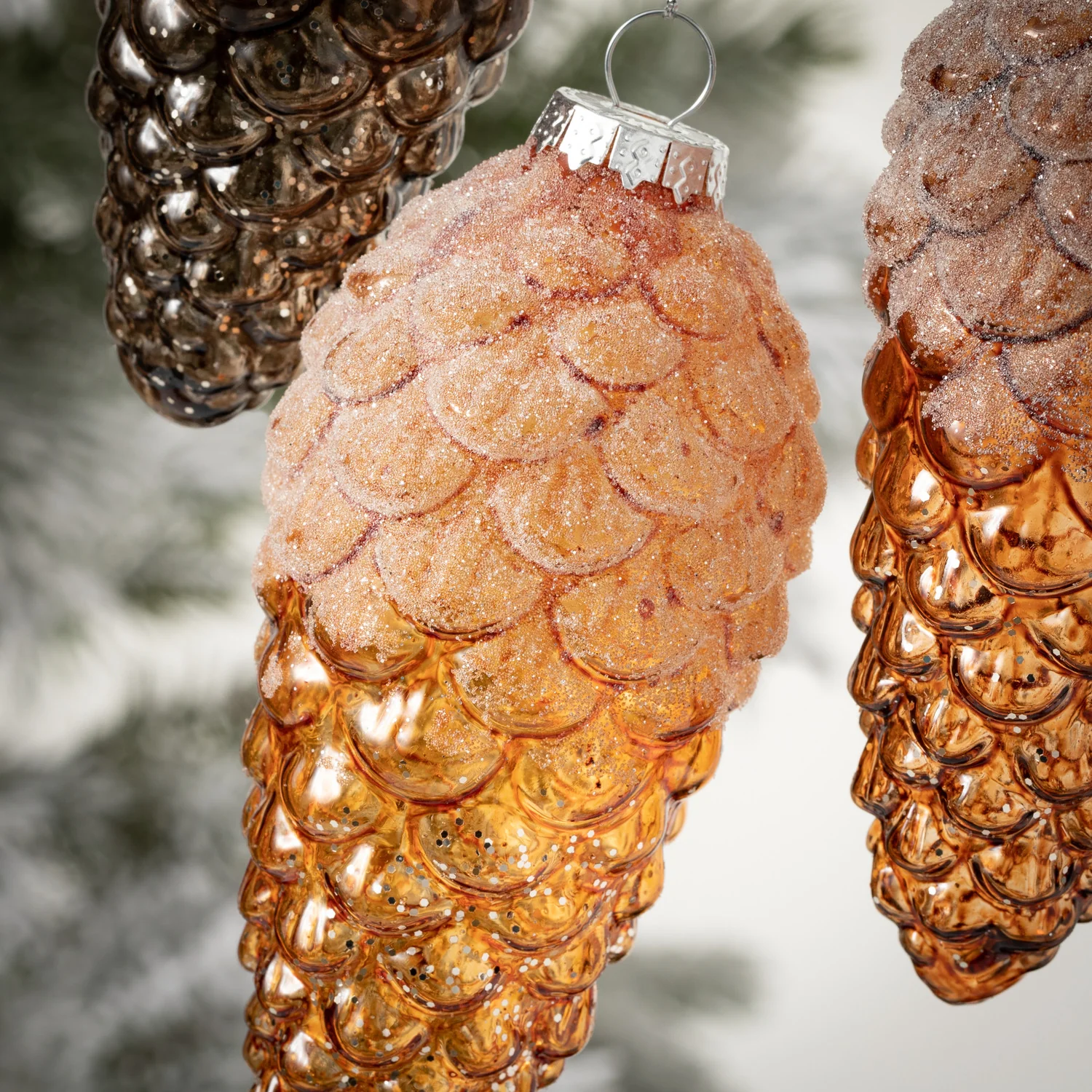 Fine Crafted Frosted glass Pine Cone Ornaments Refined