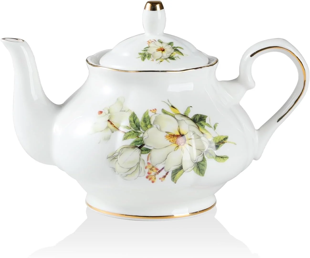 Safe Sweejar Ceramic Teapot with Infuser Floral Relief Gold Rimmed Teapot 29 OZ Porcelain Tea Pot for Blooming and Loose Tea Coffee... Camellia Proven