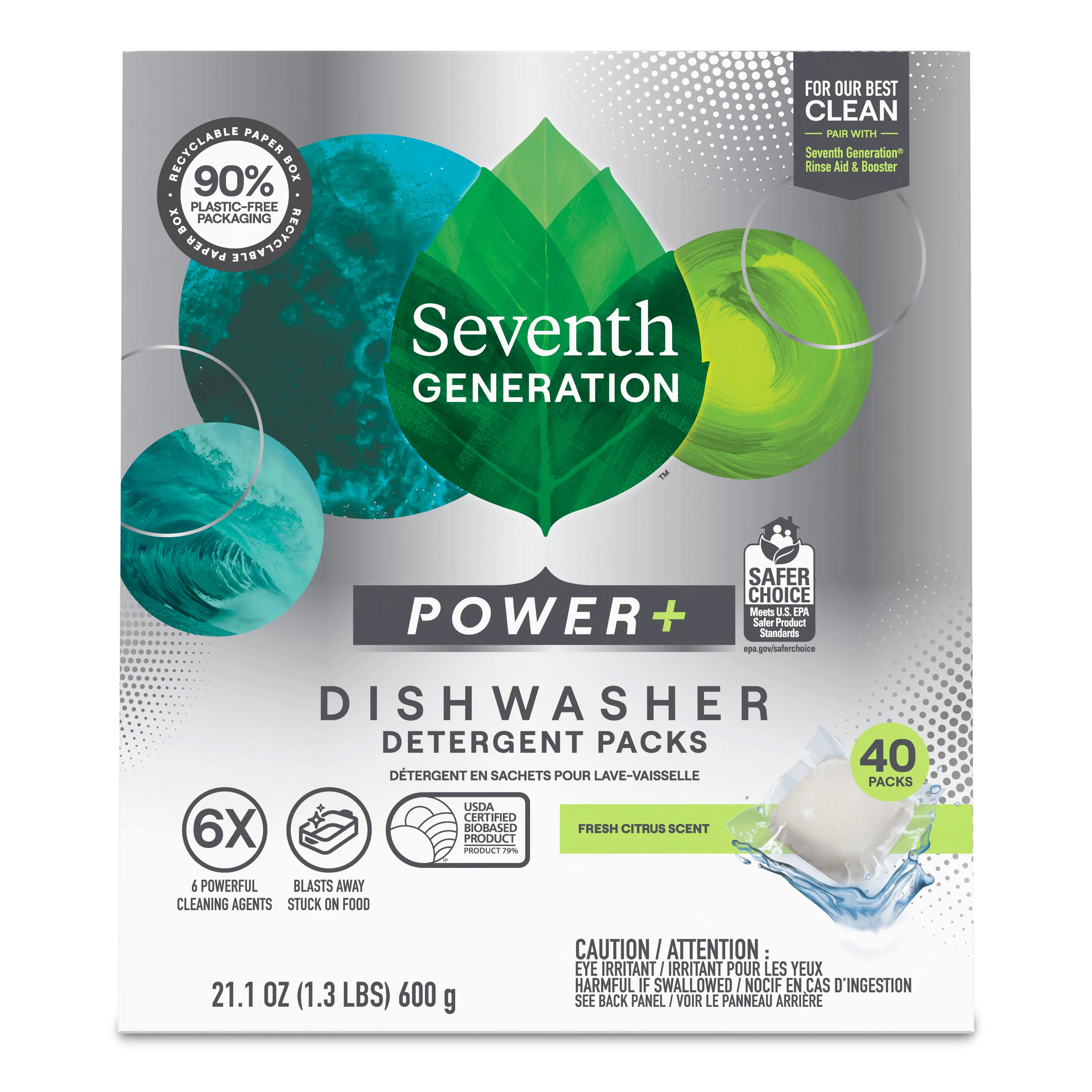 Easy-to-Use Seventh Generation Power Dishwasher Detergent Packs Lightweight
