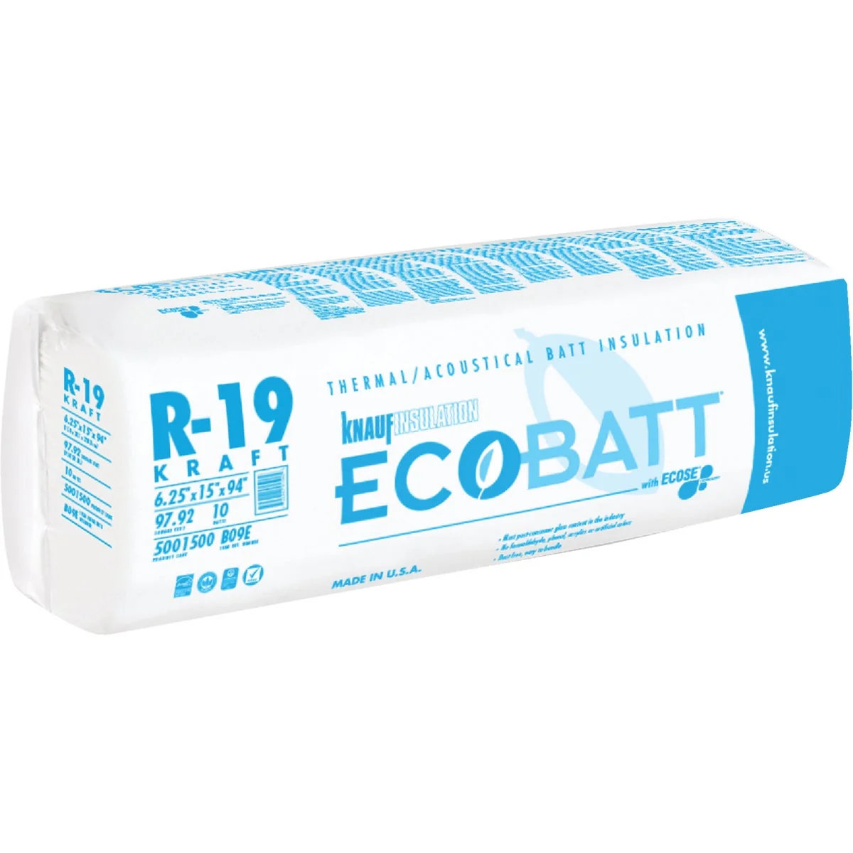 Durable Knauf R-19 15 In. x 94 In. Kraft Faced Batt Fiberglass Insulation 10 Count Minimalist