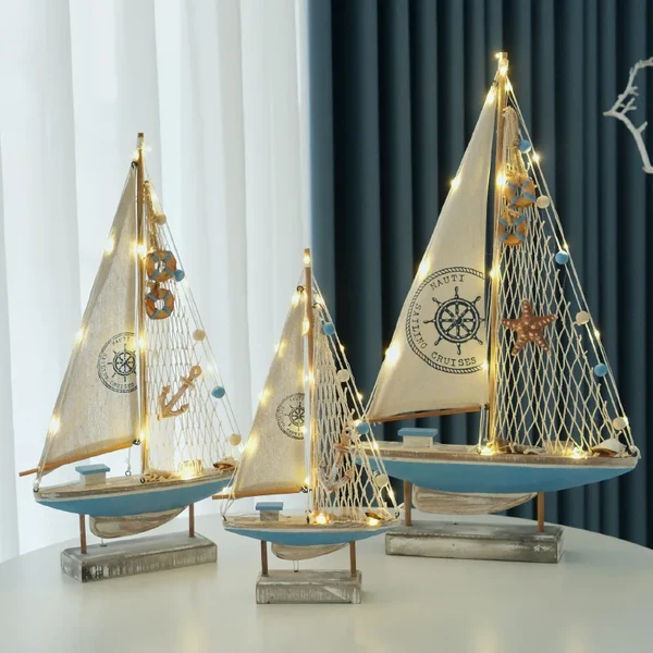 Recyclable Retro Wooden LED Sailboat Decor Exclusive