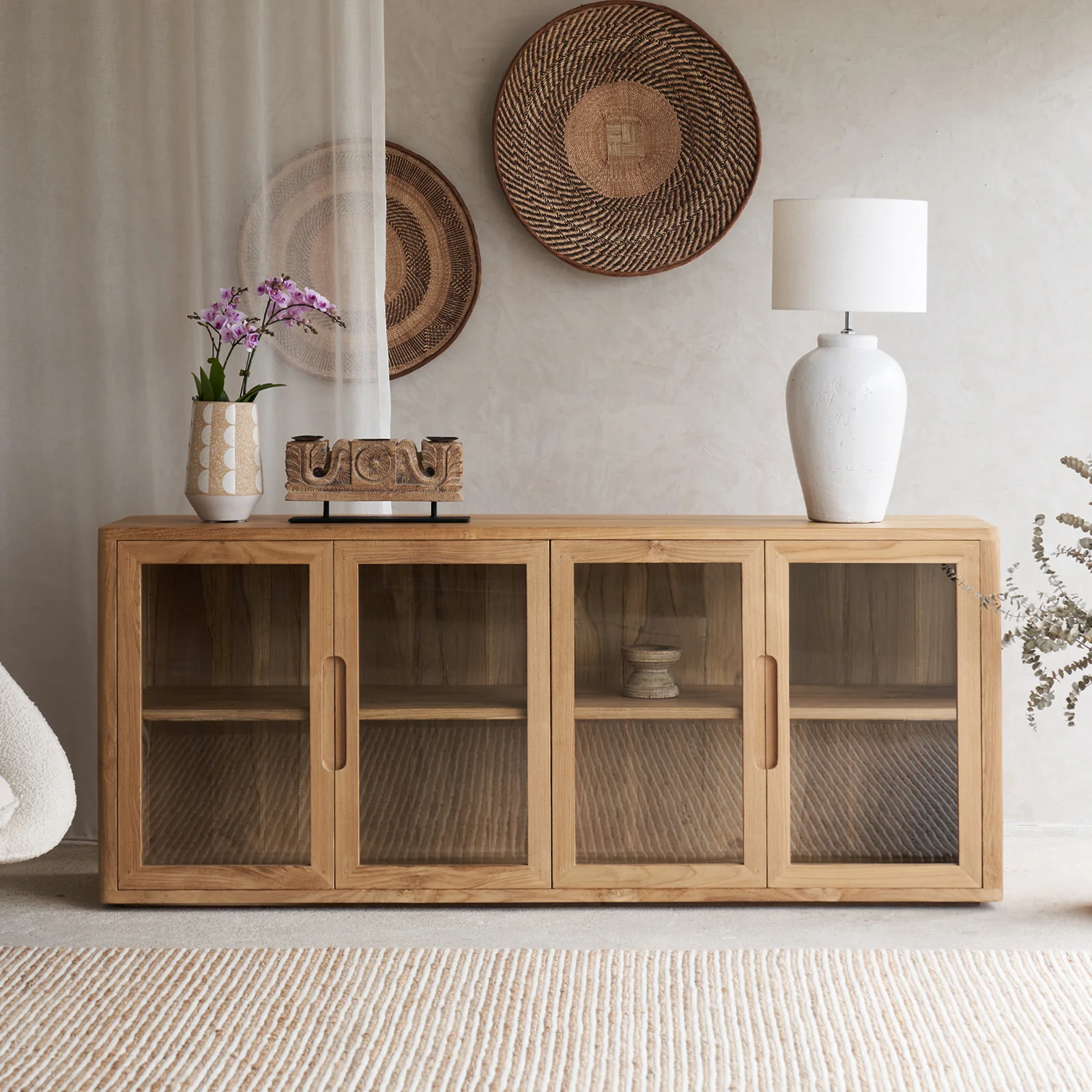 Top-Quality Bromo Sideboard 4 Glass Doors - Old Teak Natural 200cm