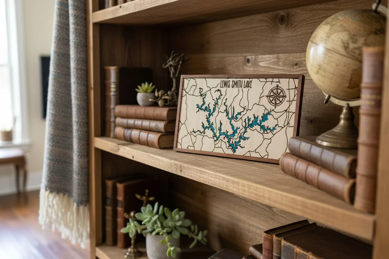 Verified Lewis Smith Lake - Wooden Blue Lake Map 5 x9 World-Class