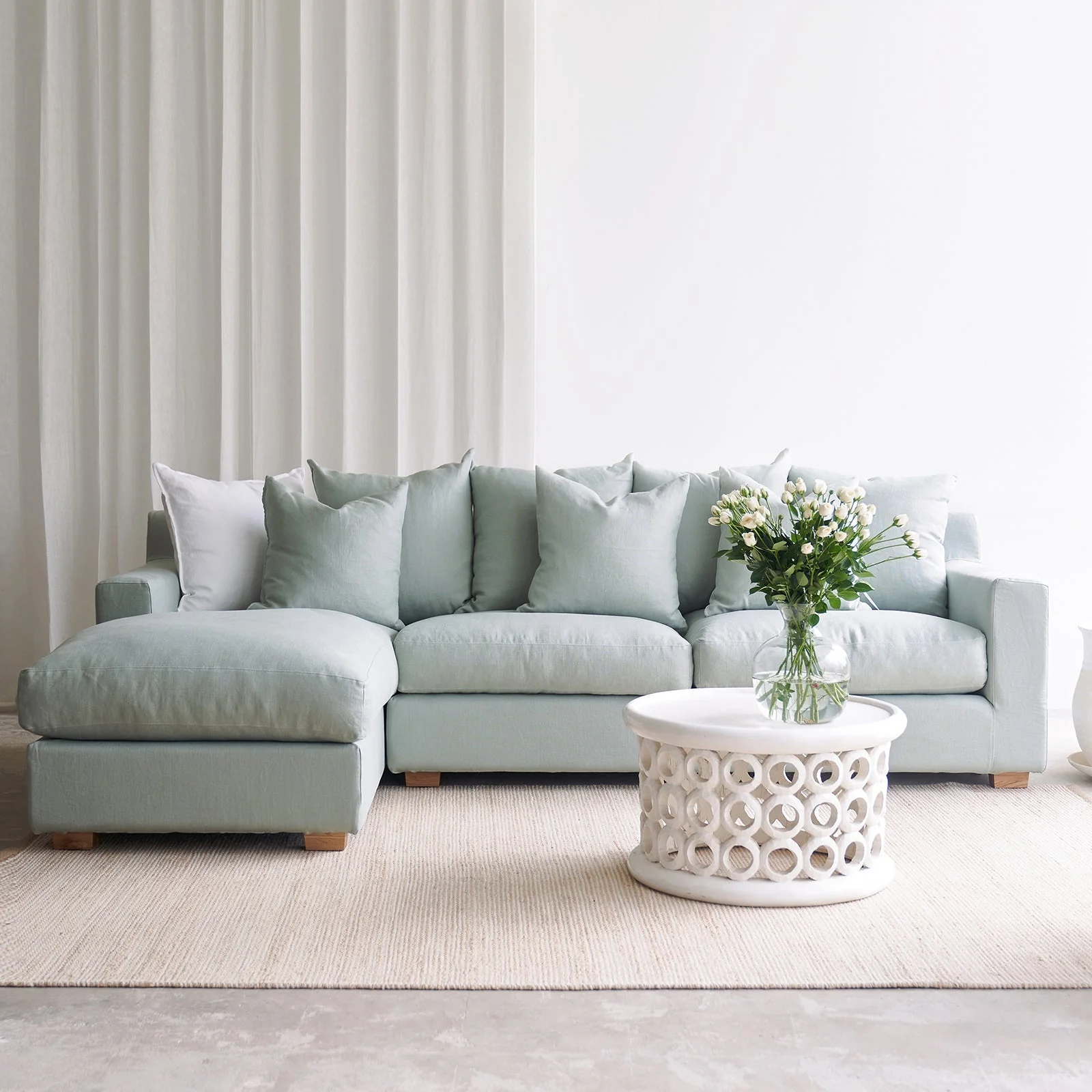 Selected Beccy Fabric L Shape Sofa Celadon 290cm Specialty