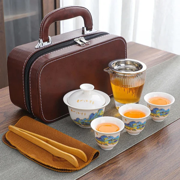 Fine Portable Chinese Tea Set with Gaiwan and Cups Verified