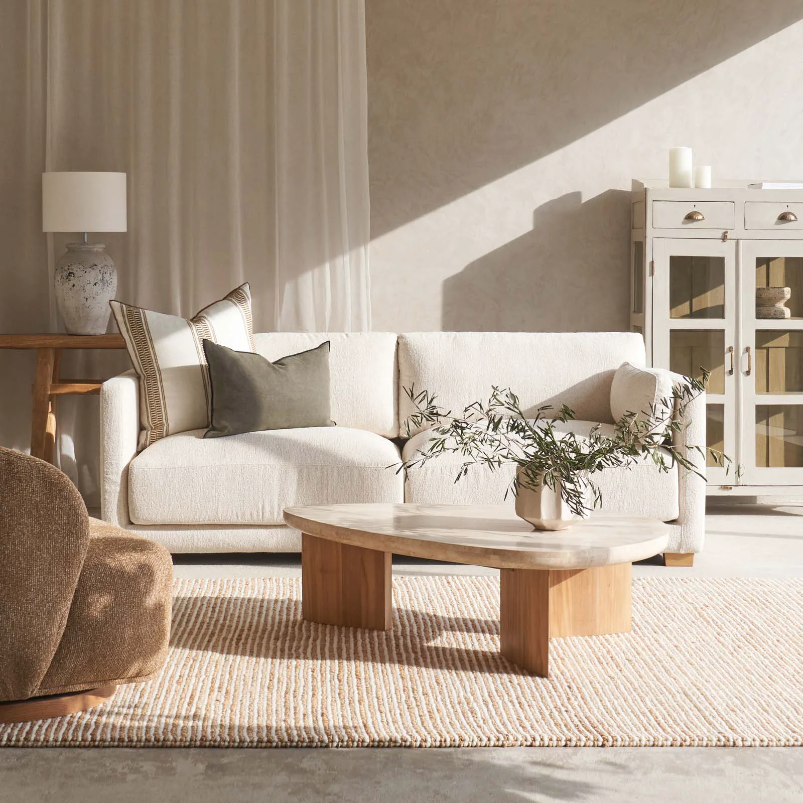 Flexible Laurent Fabric Sofa 3 Seater - Alabaster 221cm Premium Material
