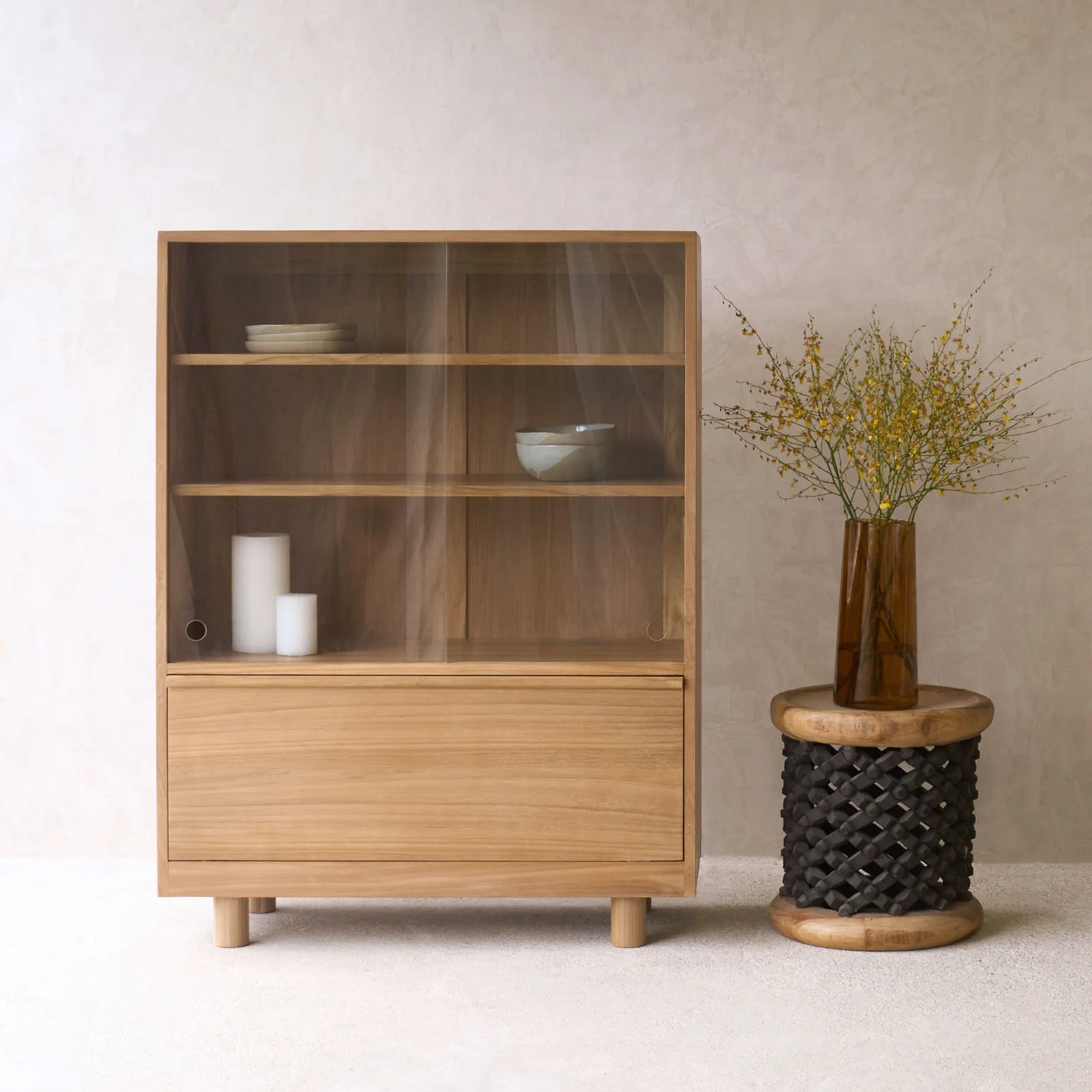 Professional Hiro Sideboard 2 Glass Doors - Teak Reusable