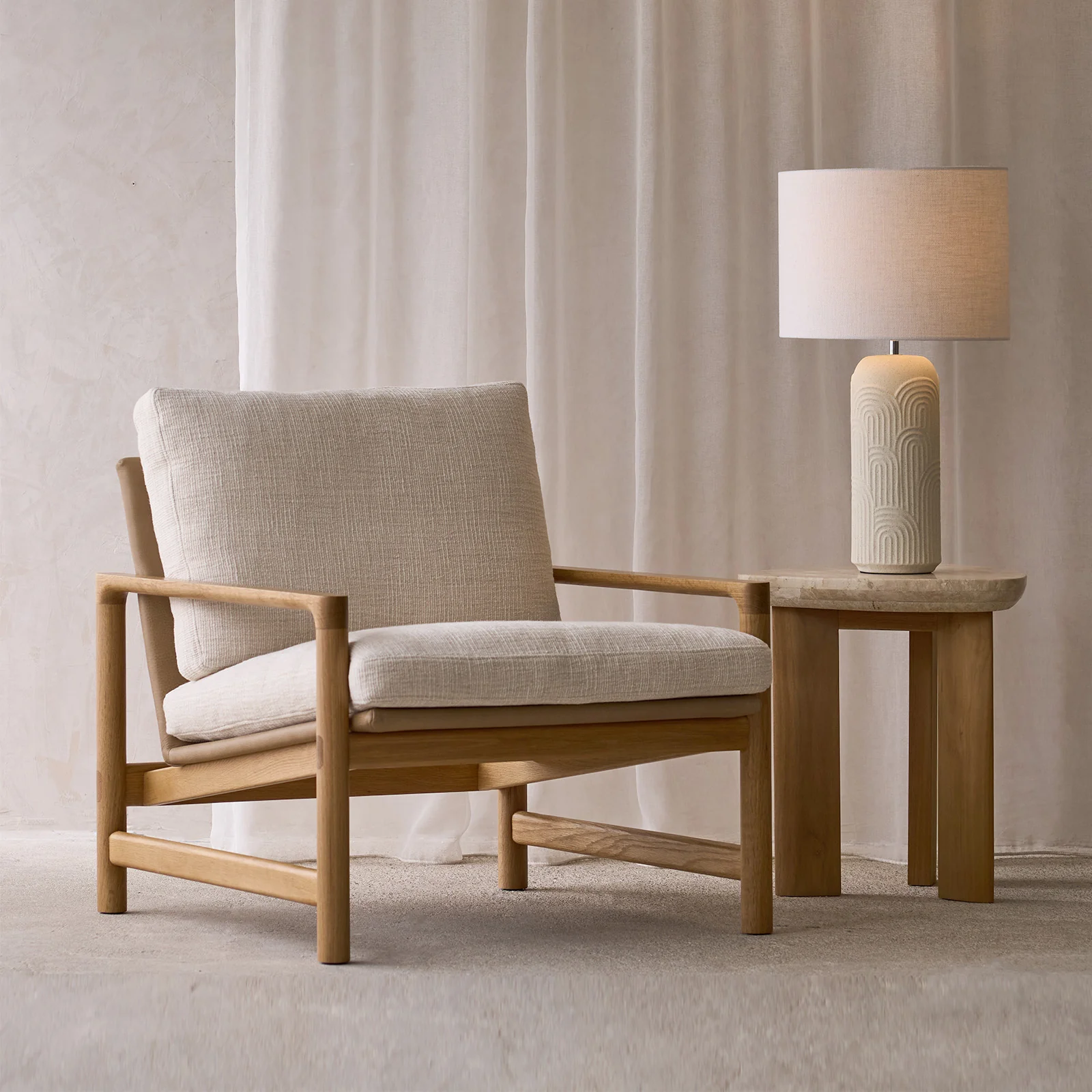 High-Performance Troubadour Fabric Armchair Oak Frame - Yeti Contemporary