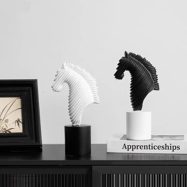 High-Performance Abstract Striped Horse Head Statue Smooth